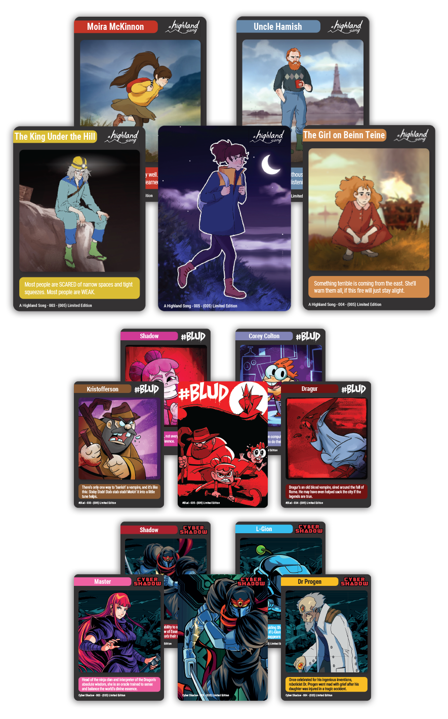 MTC#39: Cyber Shadow, #BLUD, A Highland Song - Trading Card Bundle