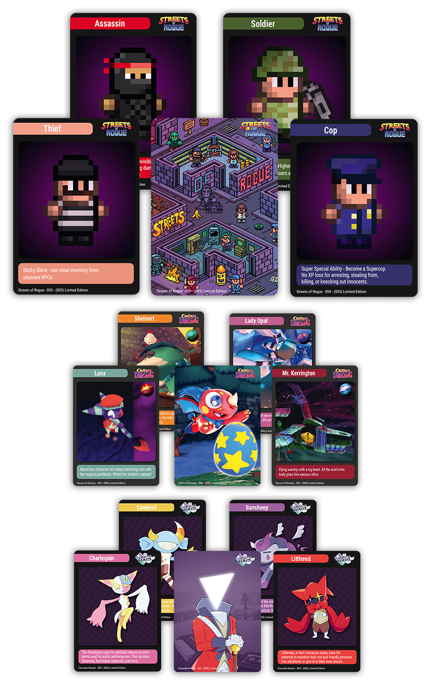 MTC#34: Cassette Beasts, Cavern of Dreams, Streets of Rogue - Trading Card Bundle