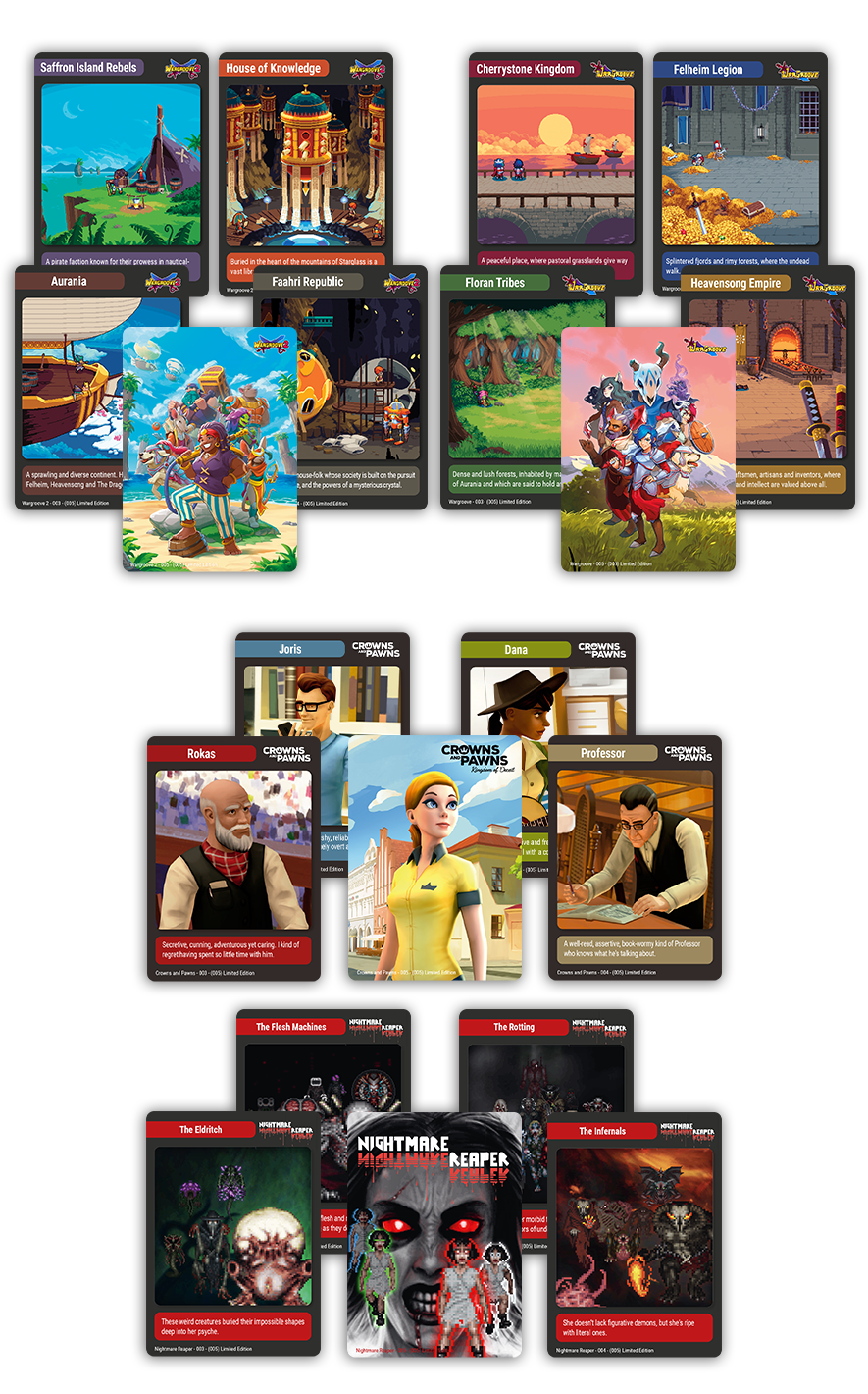 MTC#33: Nightmare Reaper, Crowns and Pawns, Wargroove 1+2 - Trading Card Bundle