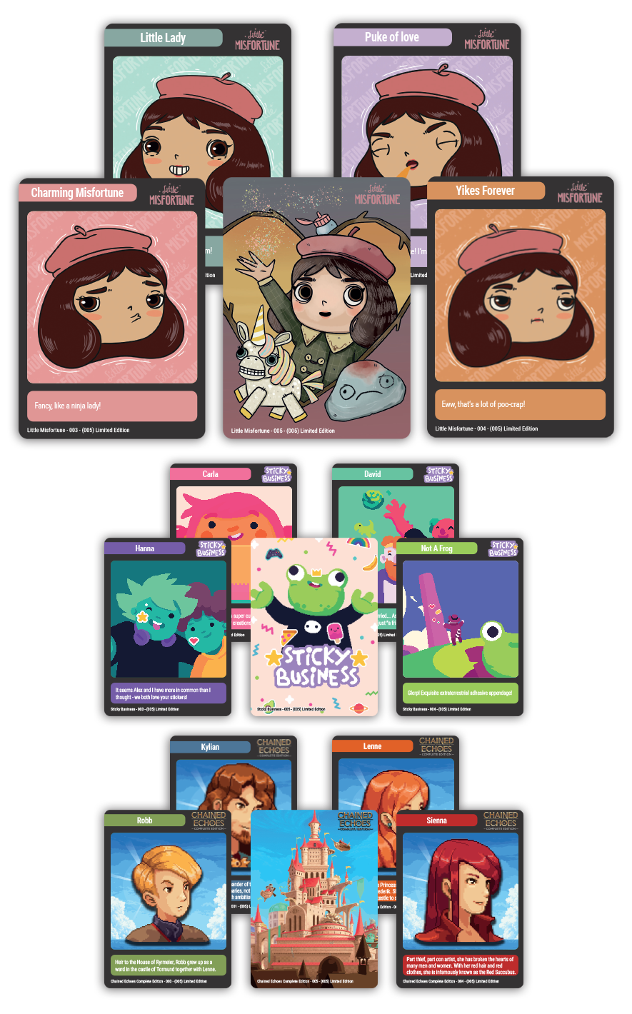 MTC#48: Chained Echoes Complete Edition, Sticky Business, Little Misfortune - Trading Card Bundle